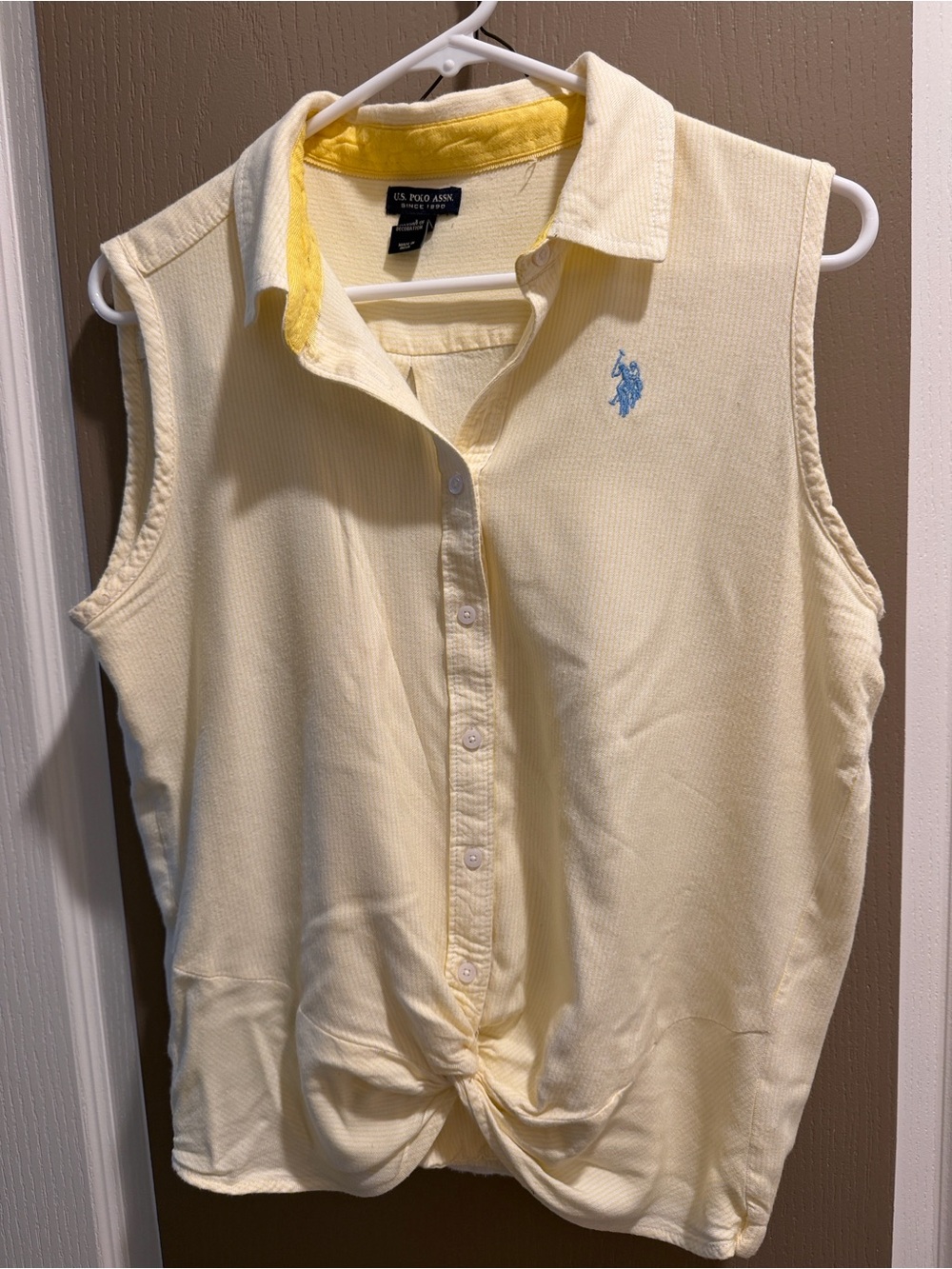 U.S. Polo Assn. Light Yellow Striped Sleeveless Polo Top